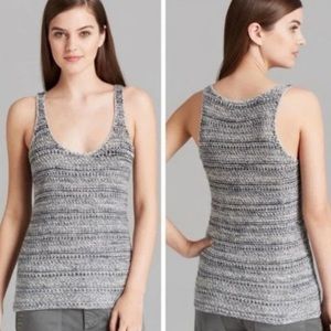Vince Scoop Neck Silk/Linen Knit Tank Top in Blue/White/Gray Size XS